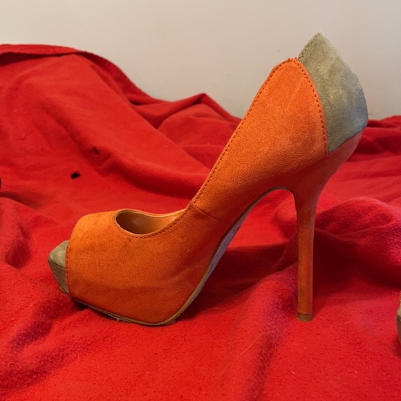 Orange/Tan 5” Suede Stilettos - Picture 8 of 12